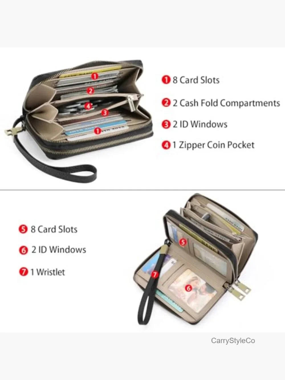 Double Zip Around RFID Wristlet Wallet Medium Size Leather